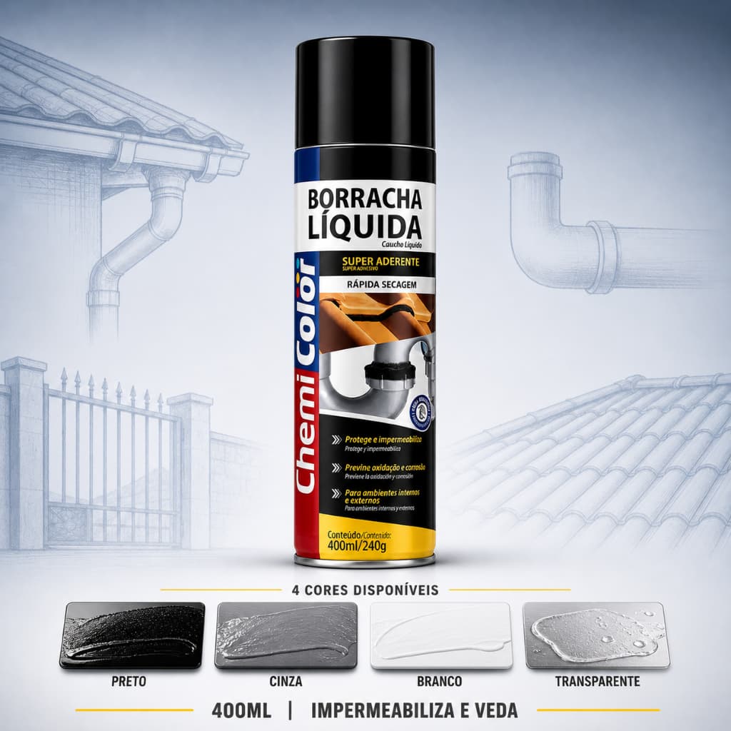 Borracha Líquida Spray Chemicolor 400ml Impermeabilizante Telhado Calha Cano Vazamento