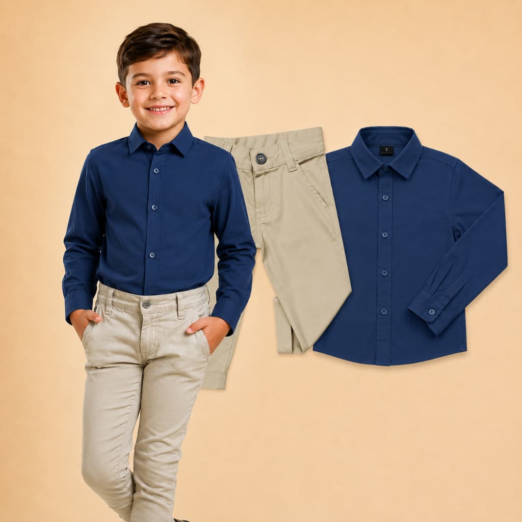 Roupa Infantil Social Menino Conjunto Calça + Camisa Azul Marinho Festa Casamento