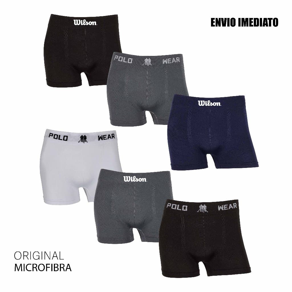Kit 3 ou 6 cuecas boxer microfibra Original marca Polo Wear e Wilson