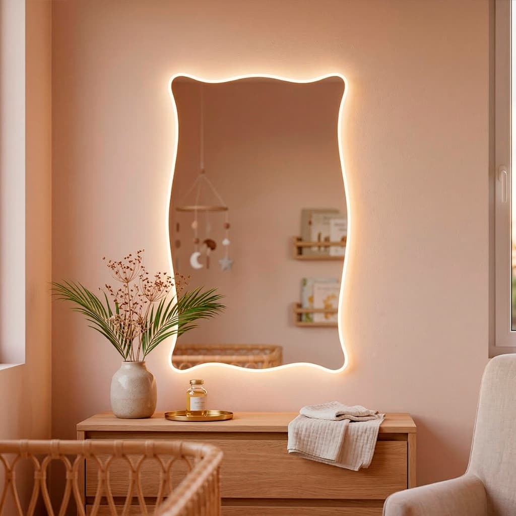 Espelho com Led Mod Paris Orgânico Corpo Todo 110x60cm Espelho Para Banheiro Sala Escritório Camarim