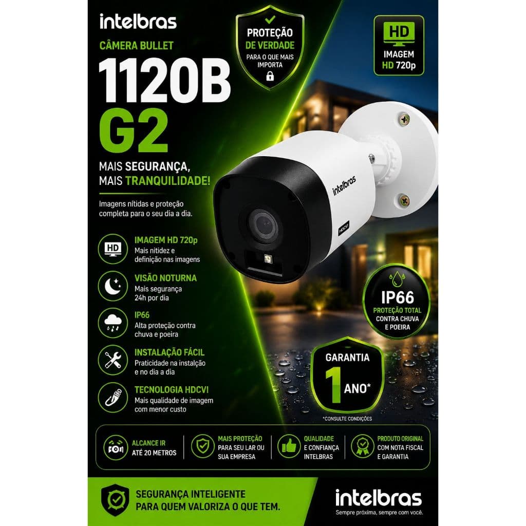 Câmera Bullet Intelbras VHL 1120 B G2 | Segurança HD 720p