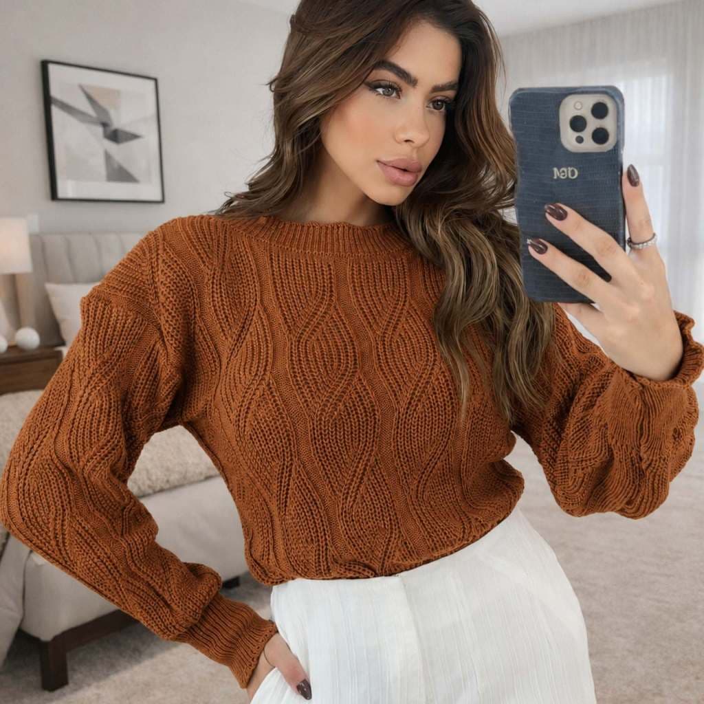 Blusa Feminina Tricot Estilosa tricô Inverno Frio Moda blogueira Ponto Fang Tendencia Novidade