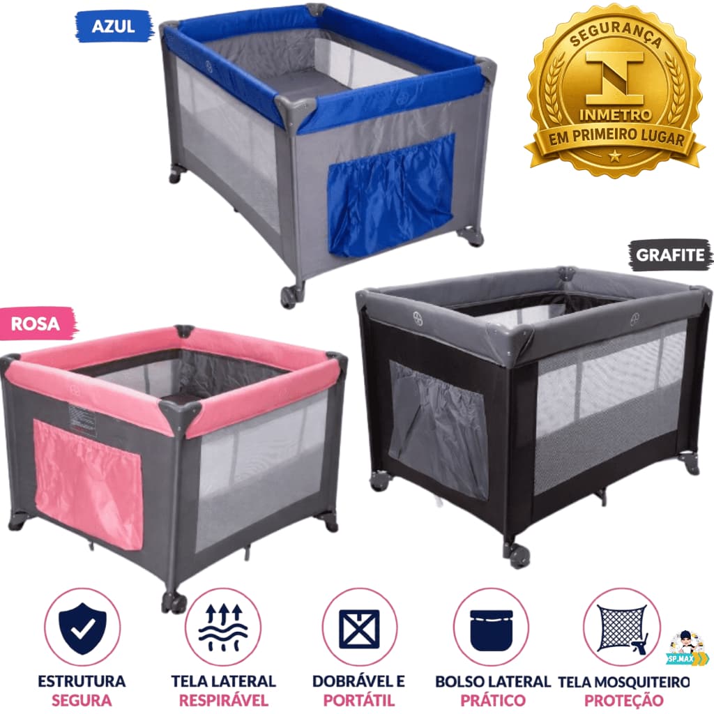 Berço Cercado Portátil 2 Alturas atè 15kg c/ Mosquiteiro Infantil Playpen Seguro,Compacto e Conforto