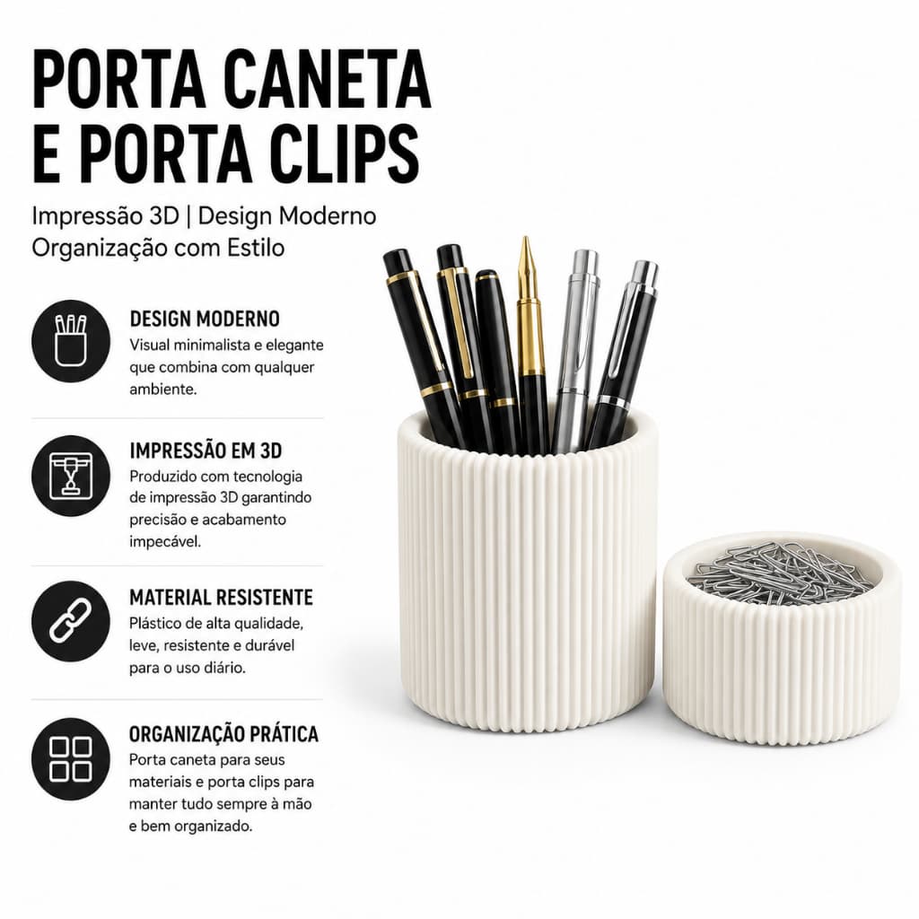 Porta Lápis e Canetas Organizador de Mesa Escritório Premium Design Moderno