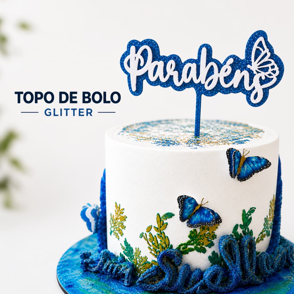 Topo de Bolo Feliz Aniversário MDF com Glitter Decoração Festa Personalizada Bolo Aniversário Topper