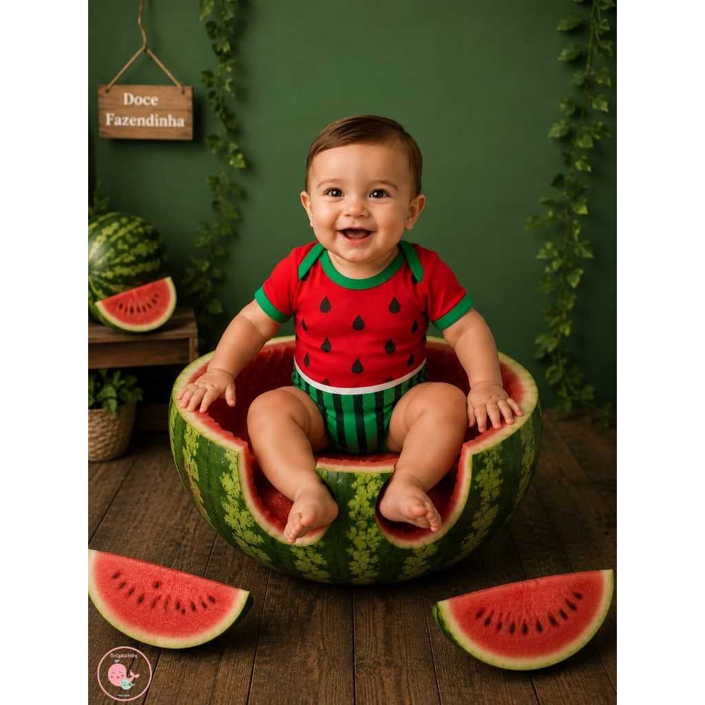 fantasia bebê melancia body frutinha menino menina mesversário ensaio infantil smash the fruit