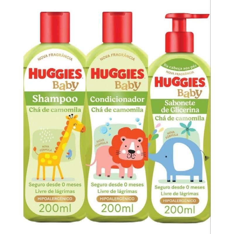 Kit Huggies Shampoo, Condicionador e Sabonete Camomila, Kit a hora do banho
