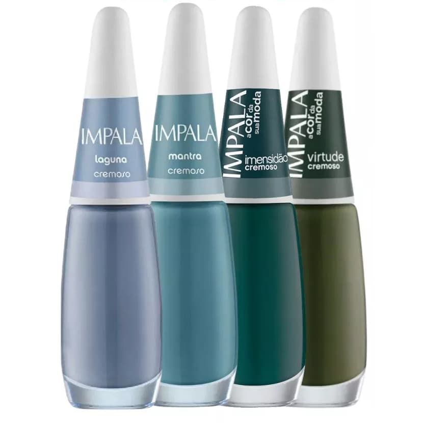 Kit Impala Tons Verde Azul 4 Cores Kit Manicure Esmalte Atacado