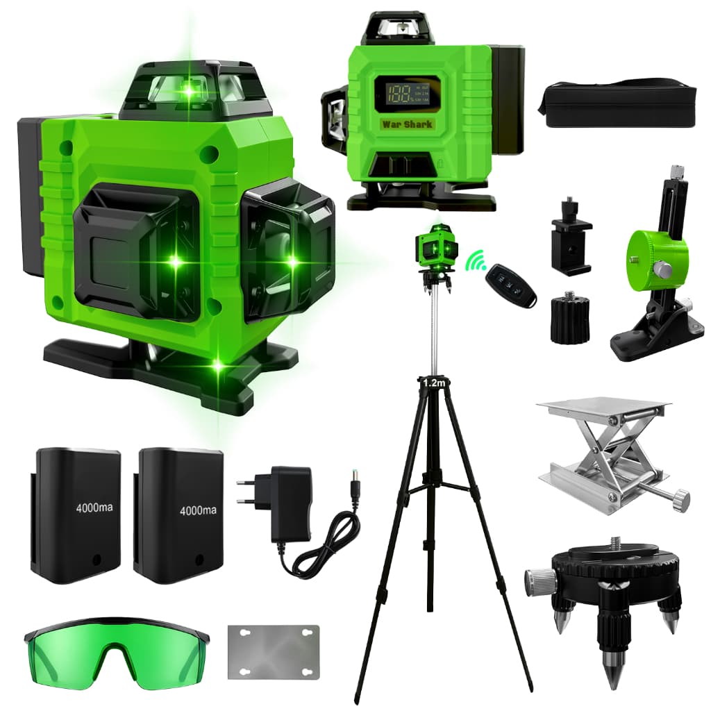 Kit De Nível Laser Verde 16 Linhas 4d Autonivelante Com 2 Baterias 4000mah com 1.2m Tripé