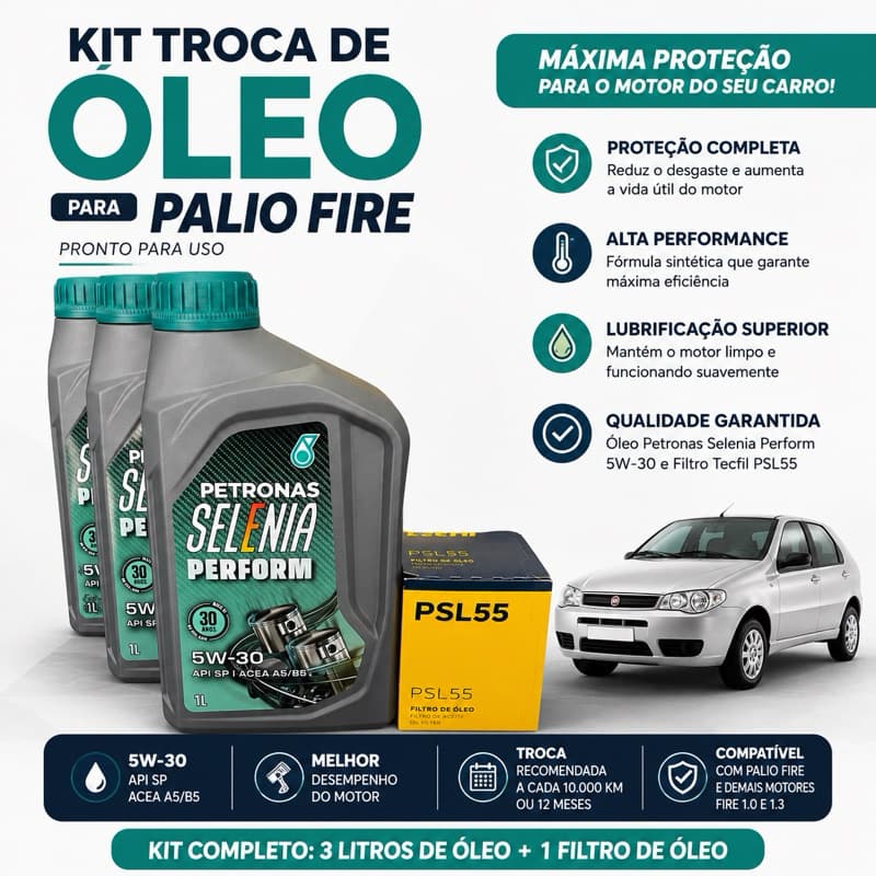 Kit 3 Litros de Óleo Selenia 5w30 Sintético e Filtro Óleo Fiat Motor Fire e Linha Honda