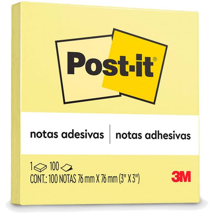 Bloco Adesivo post-it 76x76 amarelo canário com 100fls 3M