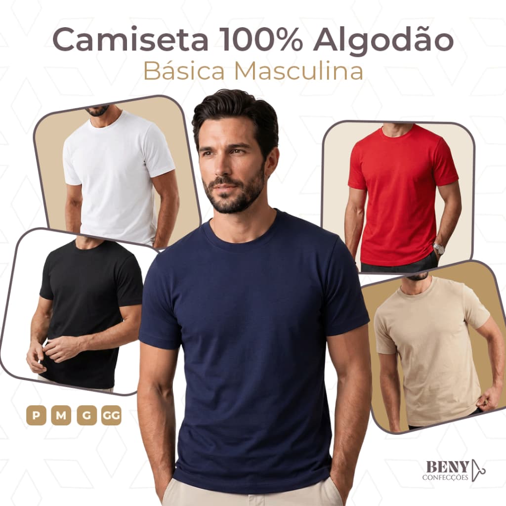 Camiseta Masculina 100% Algodão Premium Básica Confortável Casual Branca Dia a Dia