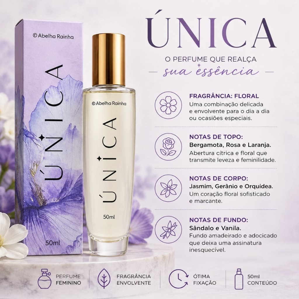 Perfume Única Abelha Rainha 50ml Feminino Delicado Elegante E Presenteável