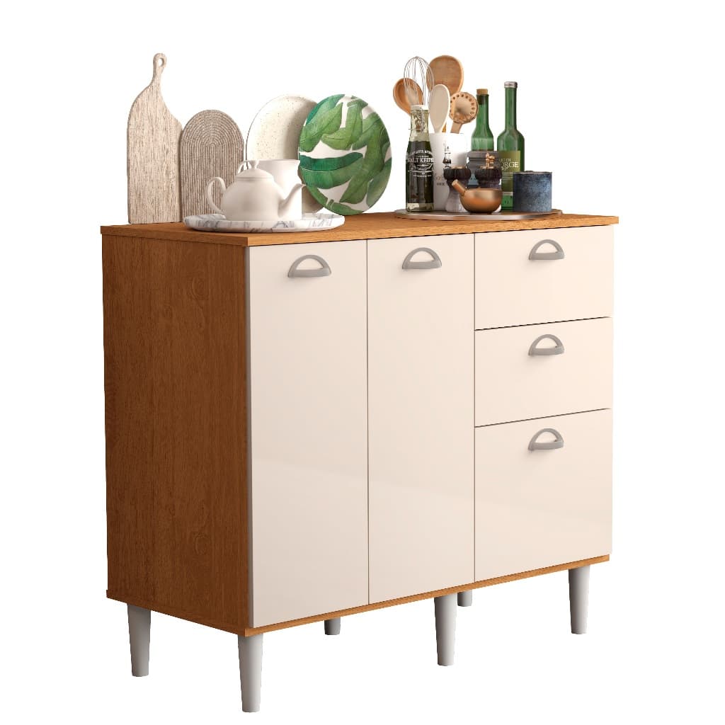 Balcão para Cozinha com 2 Portas e 2 Gavetas Armario Cozinha com Gavetão Amplo Movel Compacto Moderno Multiuso