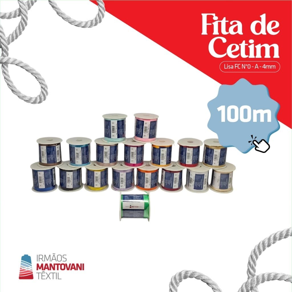 Fita de Cetim Lisa 100m  N°0 - 4mm  | Laços, Artesanato, Bordado, Costura Criativa