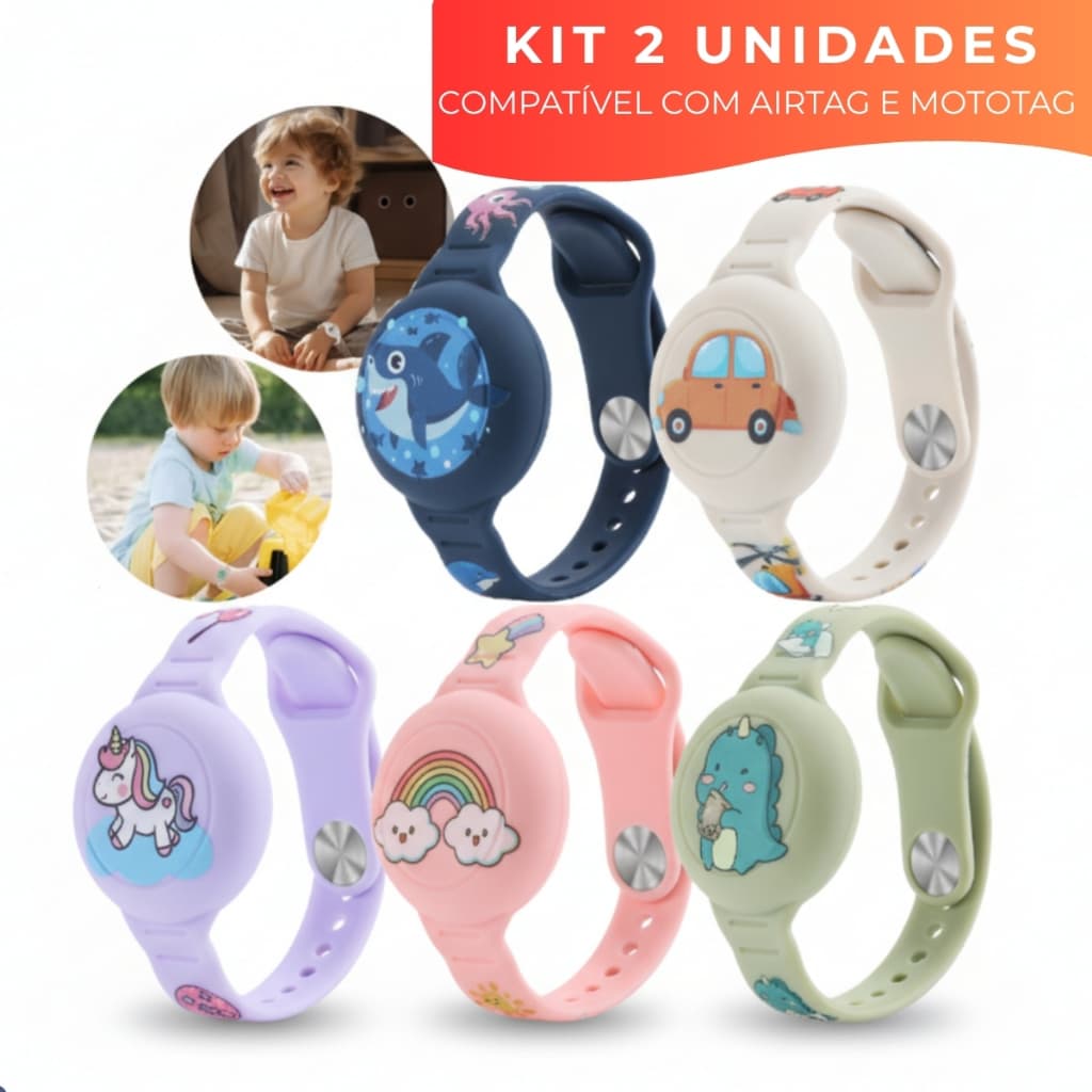 Kit 2 Pulseiras Para AirTag Infantil Localizador Rastreador Gps Prova D'água Impermeável