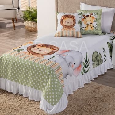 Colcha Cobre leito Infantil 6 Peças Decoração Safari, Solteiro, Criança