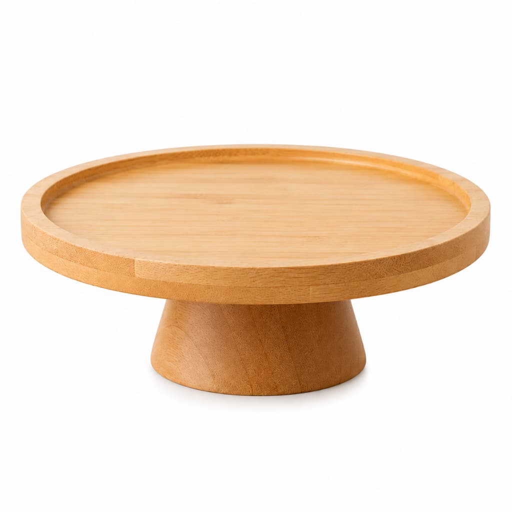 Boleira Bambu 20cm Com Pé Prato Para Bolo Doces Mesa Posta Decorativa