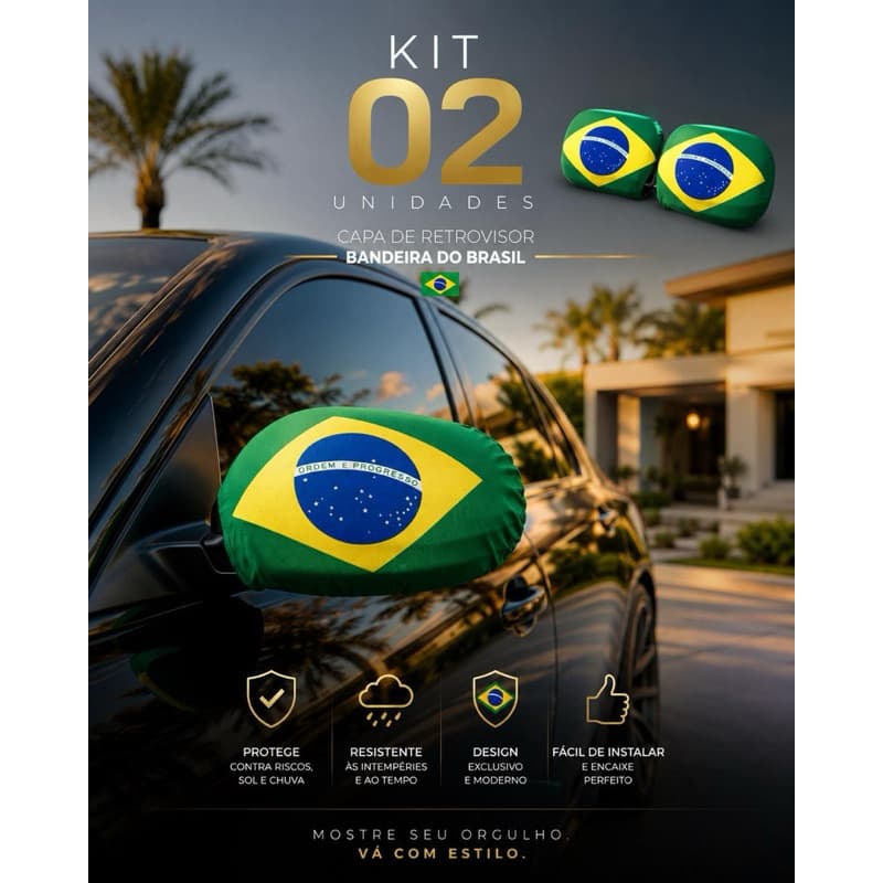 Capa de Retrovisor -  Bandeira do Brasil Kit com 2 Peças Copa do Mundo