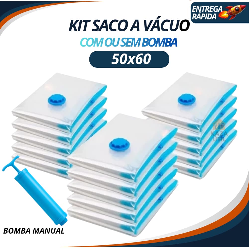 Saco a Vácuo Organização de Roupas 50x60 Mala Viagem Guarda Roupa Bomba Manual