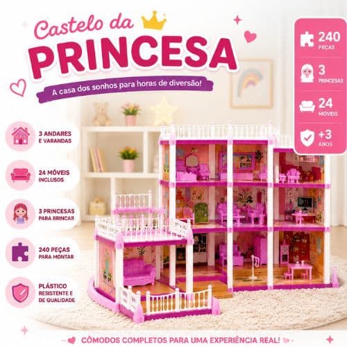Castelo da Princesa Infantil 240 Peças com Móveis e Acessórios