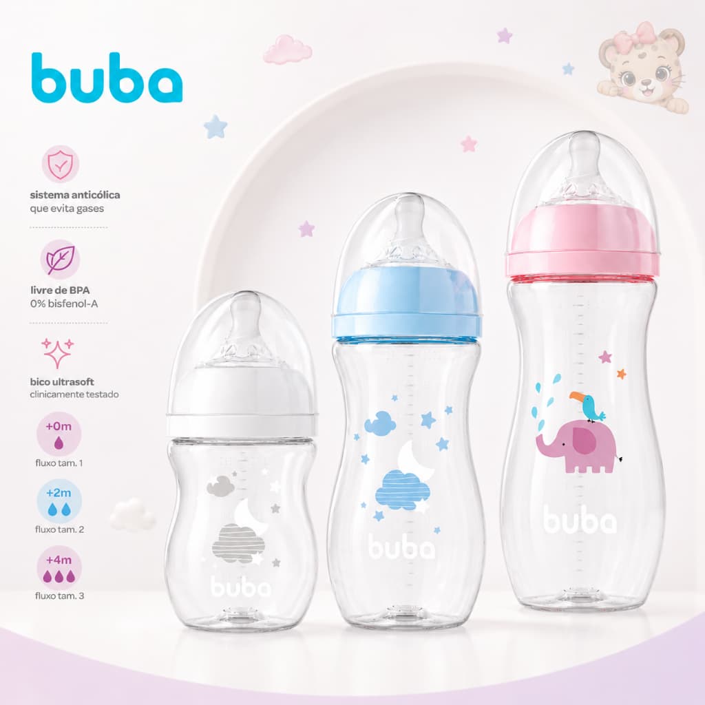 Mamadeira Buba 270 e 330 e 120 ml Mamadeira anticolica buba Bico mamadeira buba