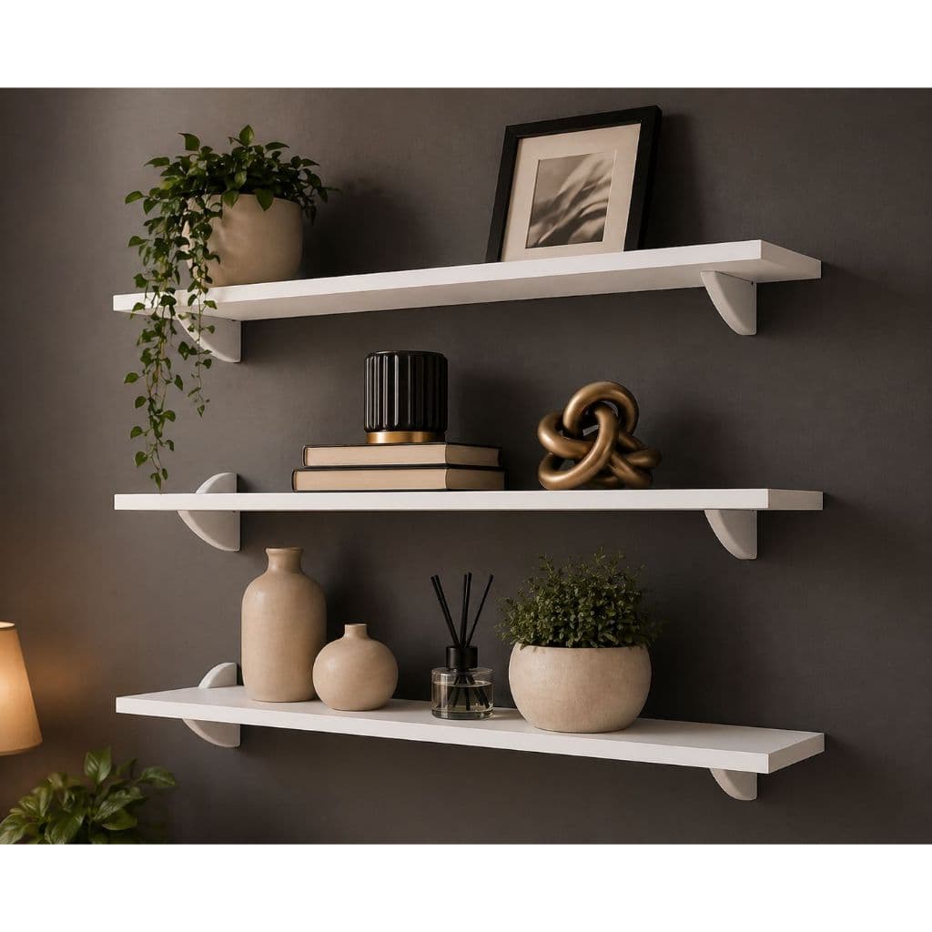 KIT 3 Prateleiras 100% MDF Multiuso com Suporte Bico de Tucano Branca