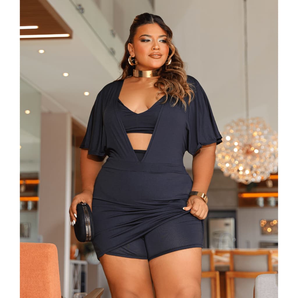 Macaquinho Feminino Decotado Plus Size Curve Elegante Viral