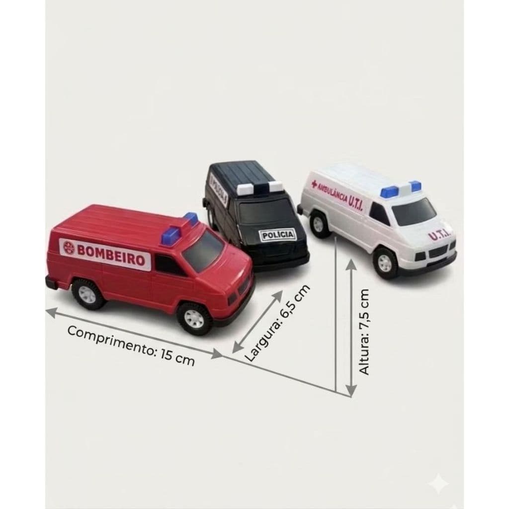 KIT COM 3 MINI VAN RESGATE - POLICIA / BOMBEIRO / AMBULANCIA