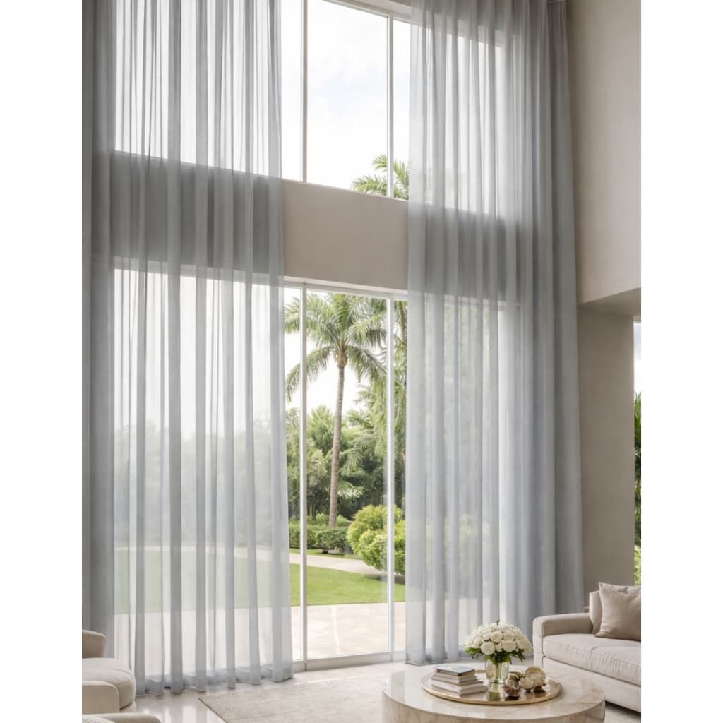Cortina Pé Direito Alto Voil Transparente 6,00m Larg x 5,00m Alt Sala Quarto Blindex Luxo Clean Varão
