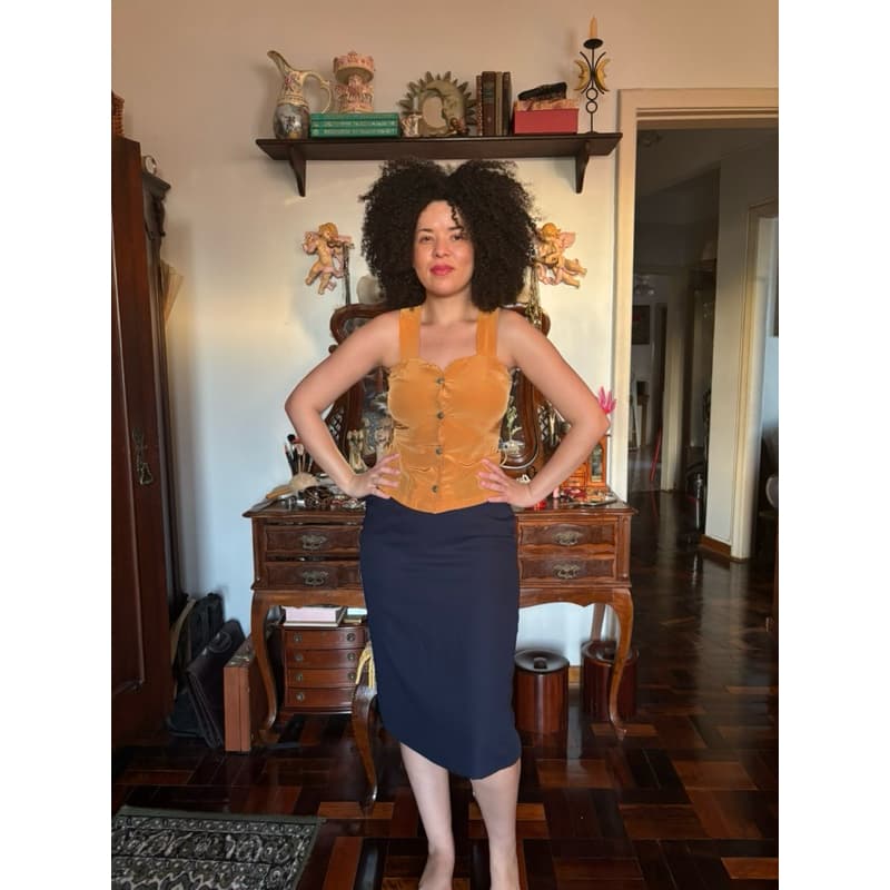 blusa vintage caramelo transpassada nas costas tamanho pp