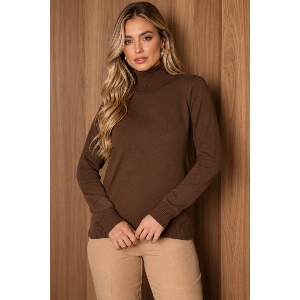 Blusa Tricot Gola Rolê Basica Tipo Cacharrel com Lycra Inverno Várias Cores