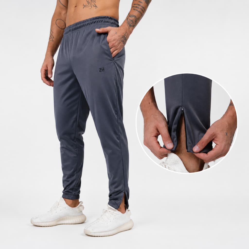 Calça jogger c/ zíper helanca masculina treino academia casual inverno