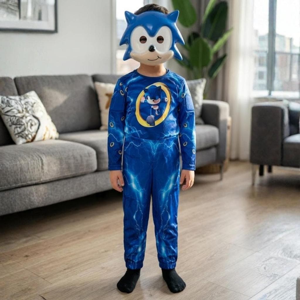 Fantasia Sonic Longo Infantil C/ Enchimento Mascara
