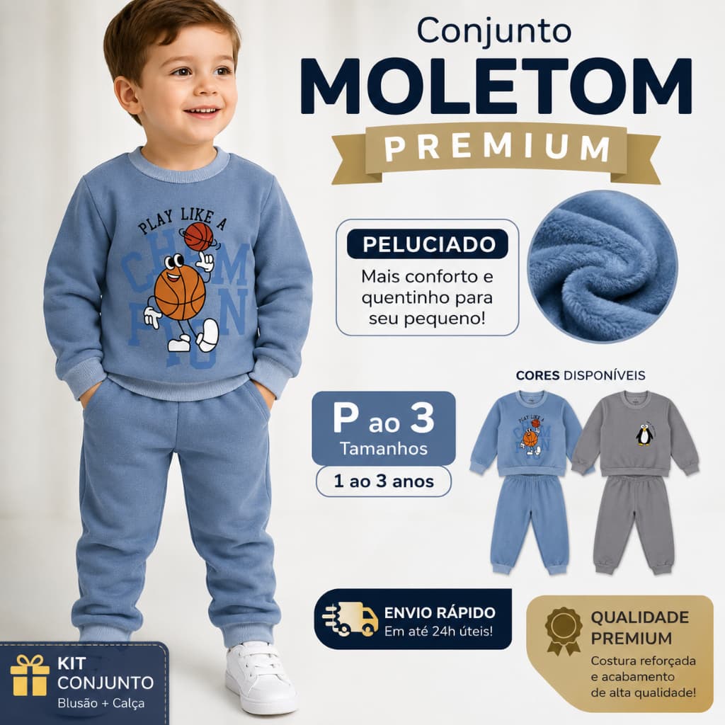 Kit Moletom Infantil Premium Peluciado Inverno Menino 1- 4