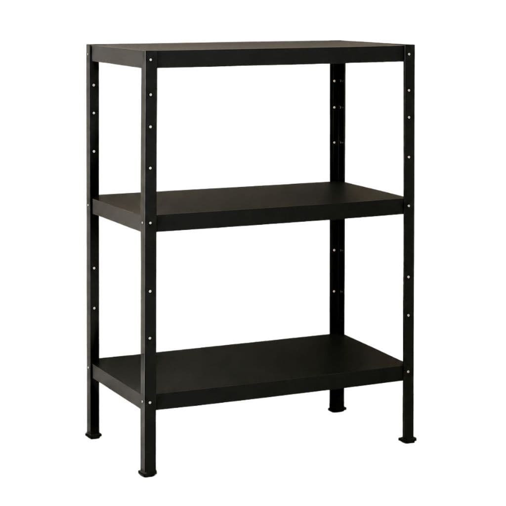 Estante Ferro Prateleira de Aço Industrial Tamanho Médio 3 Bandejas Tripartida 68cm x 60cm x 27cm Preta