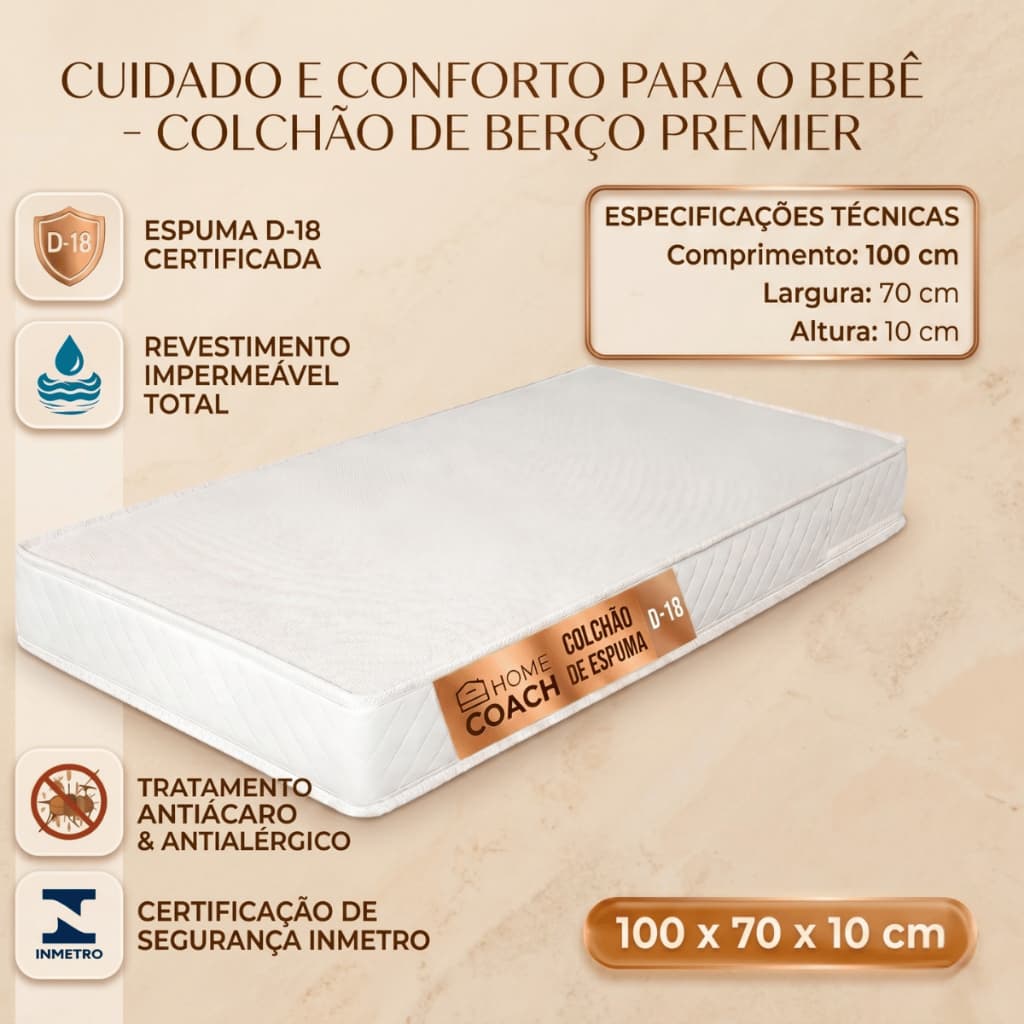 Colchão bebe Para Berço Portatil e Chiqueirinho D18 100x70x10 Impermeável Qualidade para seu bebe