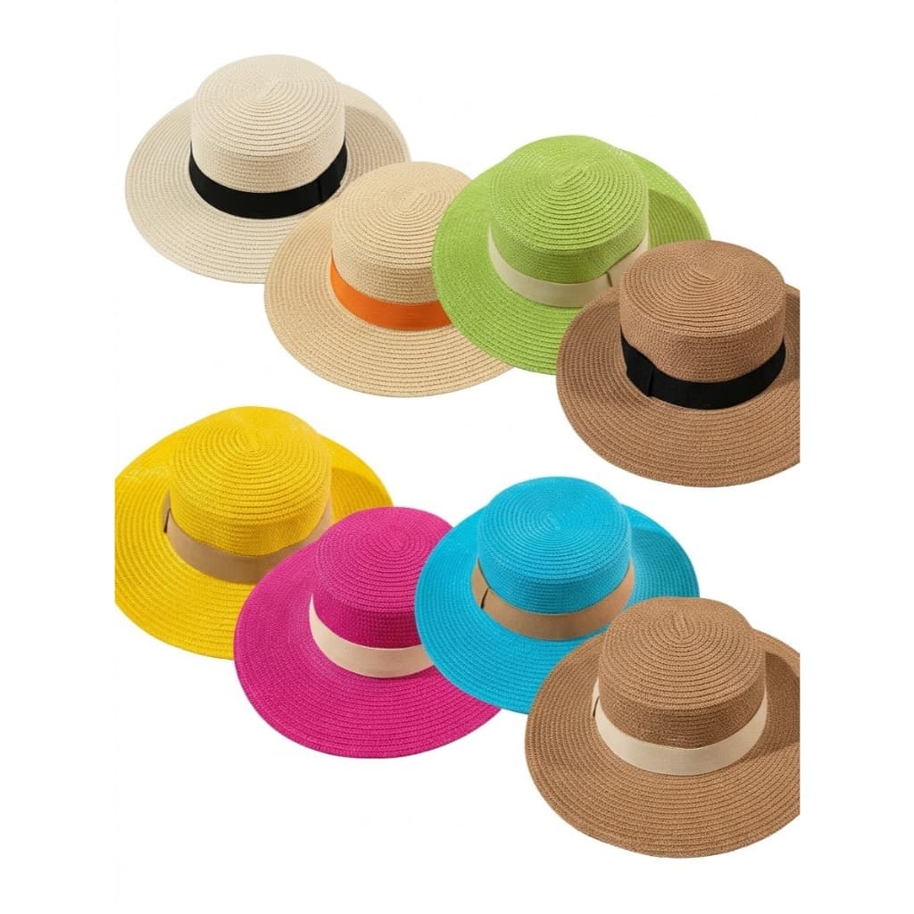 Chapéu Feminino Praia Palha Sintética ParisVárias Cores Faixa Verão Moda