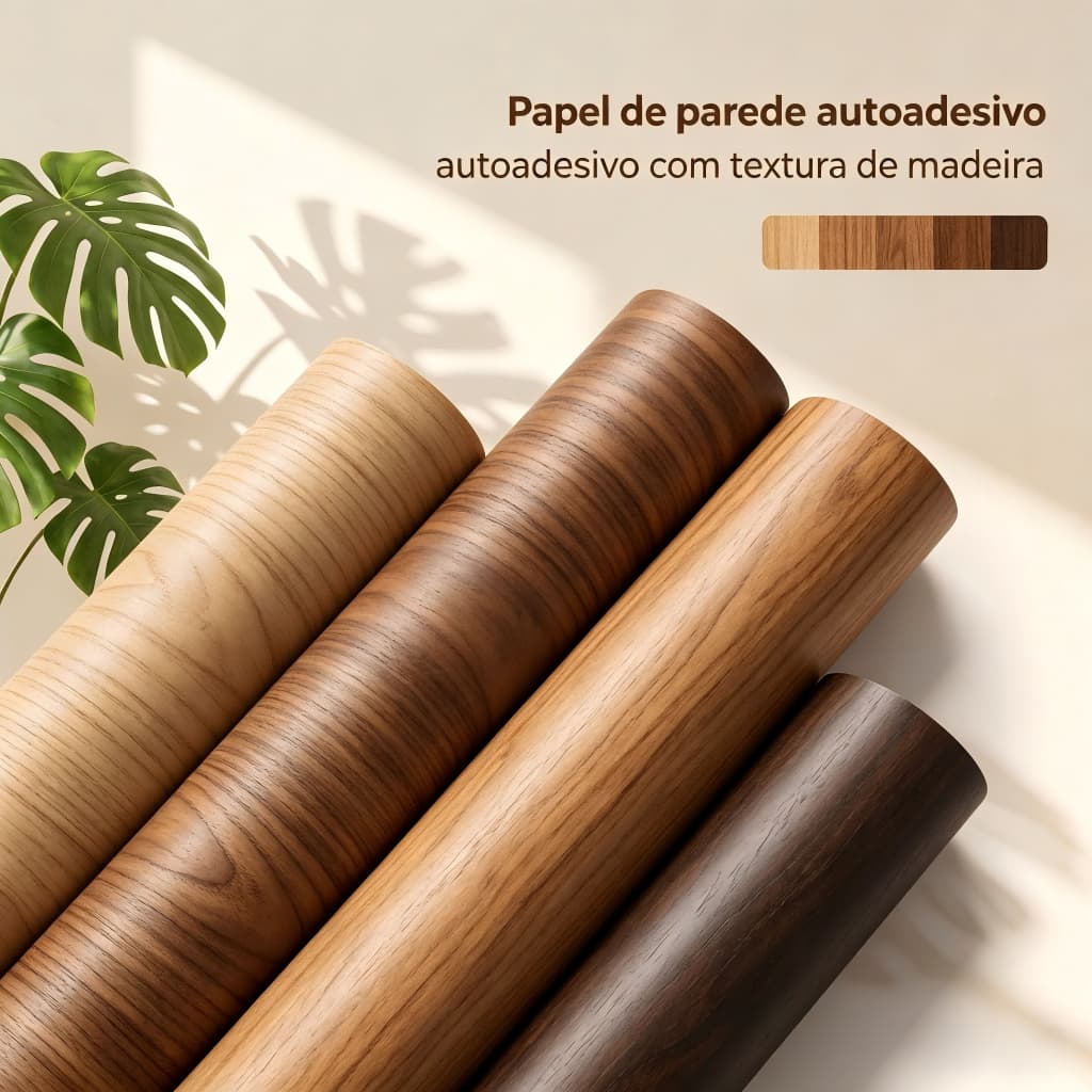 Papel Autoadesivo Imitação Madeira 5m×45cm | Quarto e Sala, Fácil Instalação