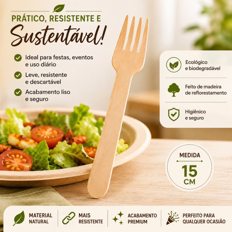 Garfo Refeição Madeira Biodegradável Festas Eventos Aniversário Silverfestas
