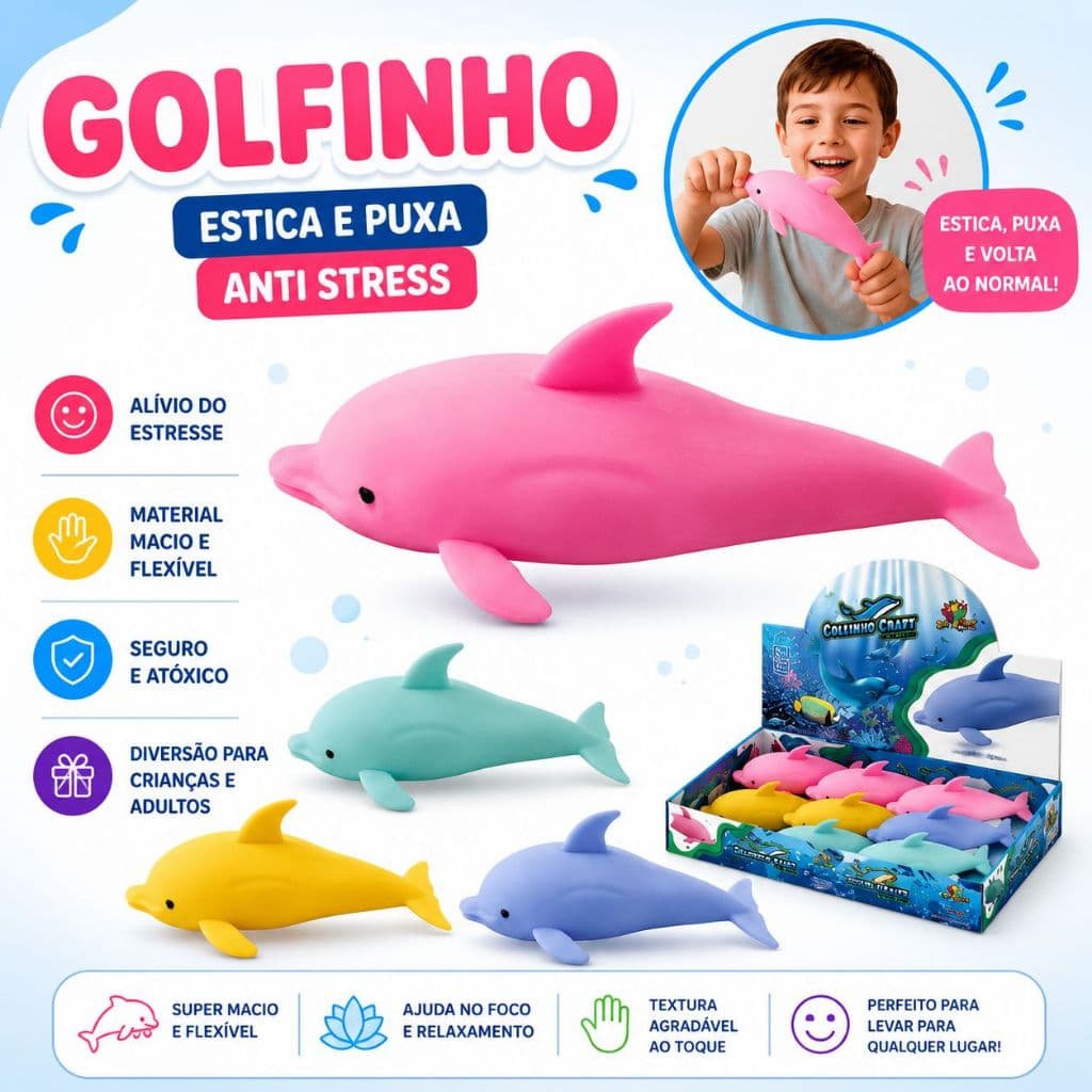 Golfinho e Patinho estica e puxa anti stress fidget toys kawaii fofo tik
