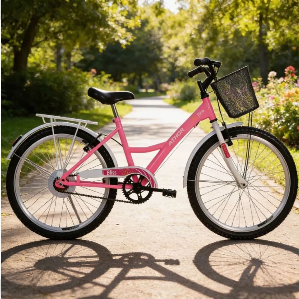 Bicicleta Aro 24 Athor Bliss Feminina Passeio Conforto Estilo Cesto Bagageiro Meninas