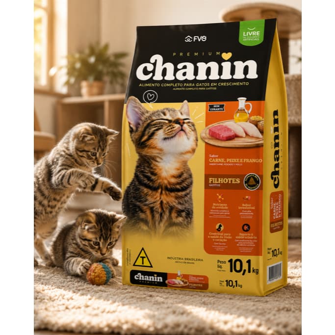 Ração Chanin para Gatos Filhotes Sabor Carne, Peixe & Frango 10kg e 25kg
