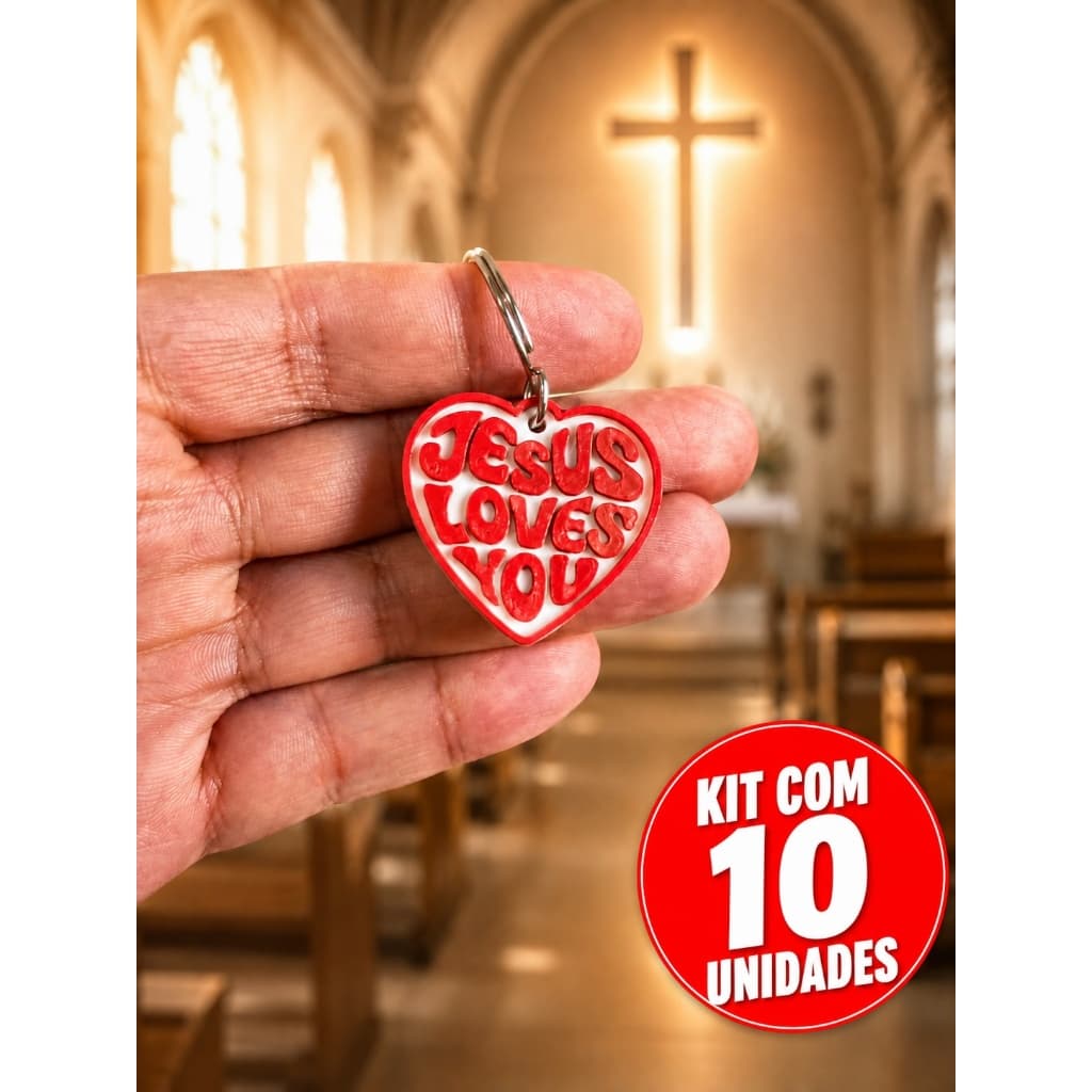 Chaveiro jesus te ama em forma de CORAÇÃO para igrejas, celulas, lembrancinha, presentes , mimos evangelicos