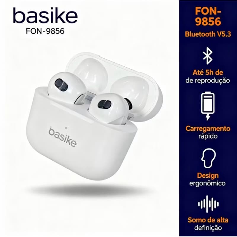 fone bluetooth sem fio basike Bluetooth 5.4 Compativel iOS e Android