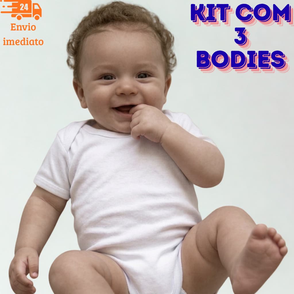 Kit 3 Bodies manga curta| Body bêbê liso| Body suedine100% algodão|Body menino-menina| 0 a 12 meses