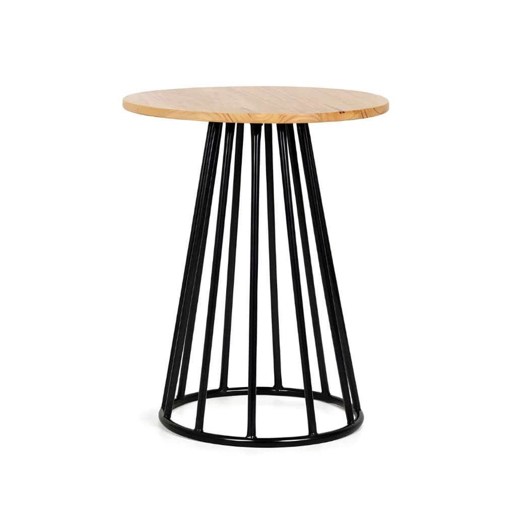 Mesa Spin redonda 75cm altura tampo em madeira pinus base reforçada mesa industrial