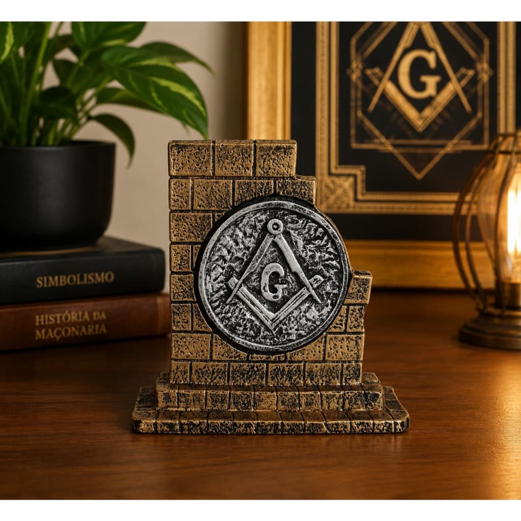 Placa Maçônica Decorativa em Resina Símbolo Esquadro Compasso Loja Maçonaria Mesa Escritório