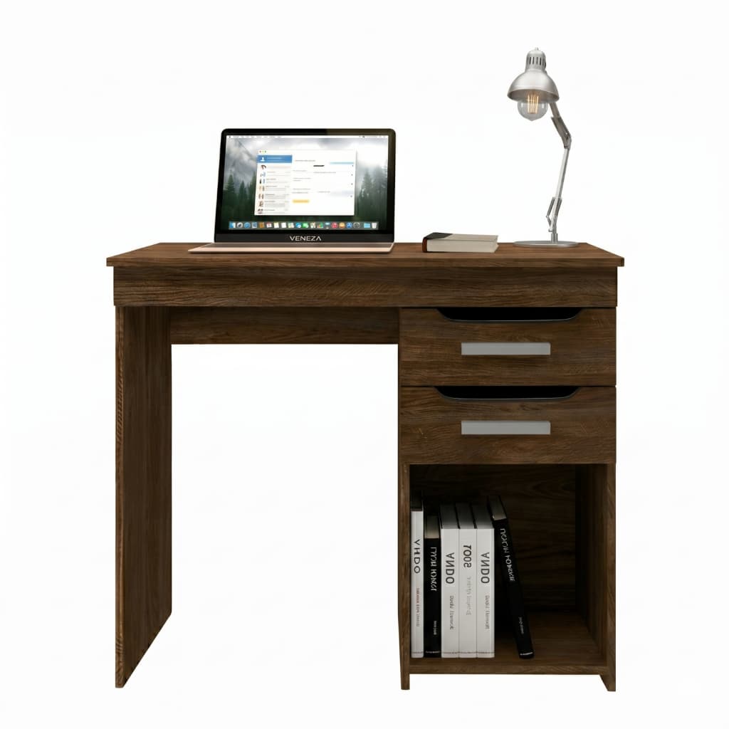 Escrivaninha Mesa Computador Home Office Estudos 2 Gavetas Com Nicho Canela