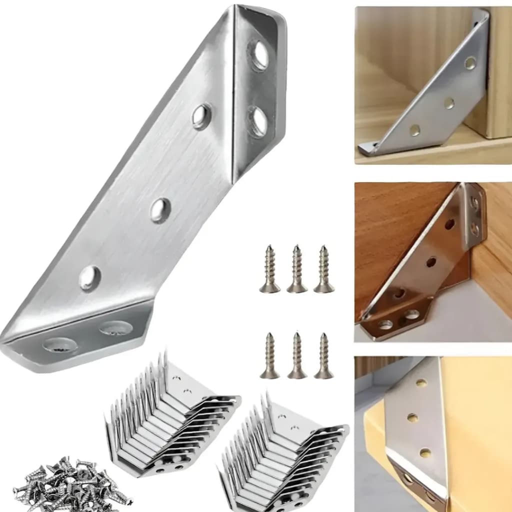 Kit 10 Cantoneira Aço Inox Trava Reforço De Cadeira E Moveis